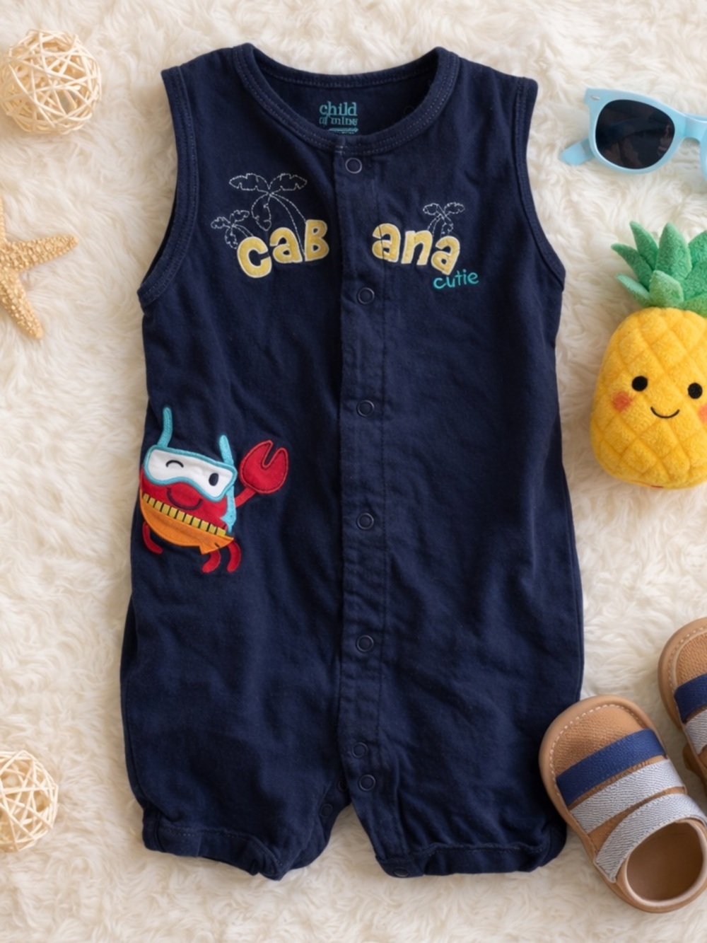 Child of Mine Carter’s 18M Navy Romper Beach Summer Snap Bubble 100% Cotton